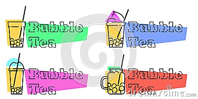 Set of bubble tea badges Vector line labels Vector Illustration