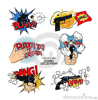 Set of bubbles speech, comic expression and speak onomatopoeia, bam and bang cloud, pow sound. Vector Illustration