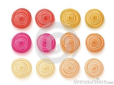 Set of buds Flowers in style of art paper. Roses made from paper Vector Illustration