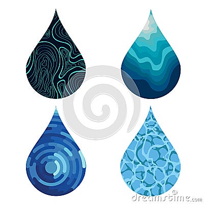 Set of bue bright different water drop icons. Stock Photo