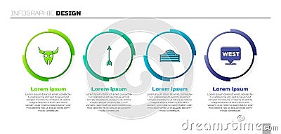 Set Buffalo skull, Crossed arrows, Saloon door and Pointer to wild west. Business infographic template. Vector Vector Illustration