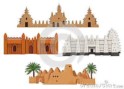 Set of buildings African architecture. Vector Illustration