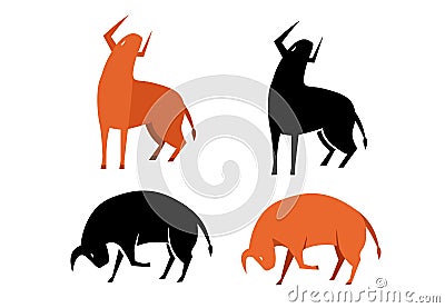 Set of bull icon in silhouette and flat, vector Vector Illustration