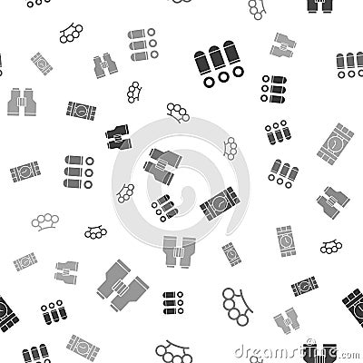 Set Bullet, Brass knuckles, Dynamite and timer clock and Binoculars on seamless pattern. Vector Vector Illustration