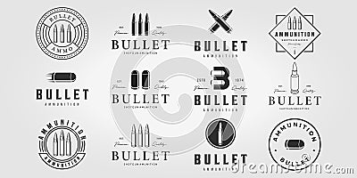 Set Bullet Logo Vintage Vector, Illustration Design of Letter B Bullet Ammunition Logotype Bundle Stock Photo