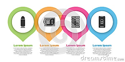 Set Bullet, Safe, Server, Data, Web Hosting and Mobile with closed padlock. Business infographic template. Vector Vector Illustration