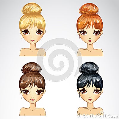 Set Of Bunch Hairstyling Vector Illustration