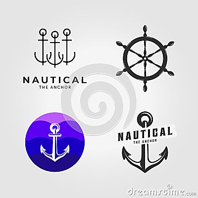 Set Bundle Anchor Logo Nautical Vector Illustration Design Vintage Vector Illustration