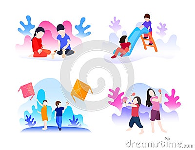 Set bundle of children. Universal children`s day icon set. Children playing vector illustration. Vector Illustration