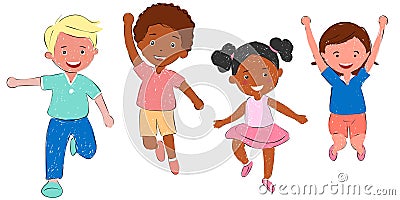 Set bundle collection group of 4 four happy children Vector Illustration