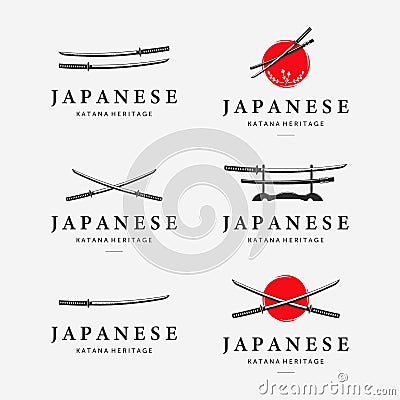 Set Bundle of Katana Sword Logo Ninja Samurai Logo Icon Vintage Vector Illustration Design Japanese Heritage Vector Illustration