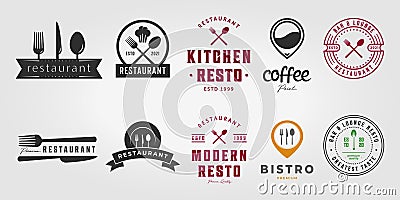 Set Bundle Kitchenware Logo Vintage Vector Icon Illustration Design Knife Fork Spoon Vector Illustration