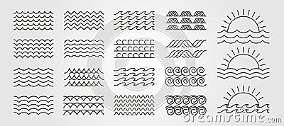 Set bundled wave icon logo vector minimal illustration design, line art wave pack logo design Vector Illustration