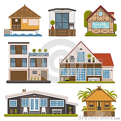 Set of Bungalows, Apartments and House for Rent Vector Illustration