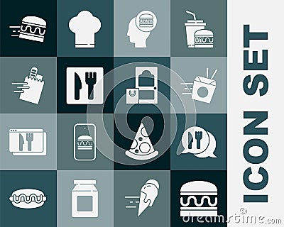 Set Burger, Cafe and restaurant location, Online ordering noodles delivery, burger and icon. Vector Vector Illustration