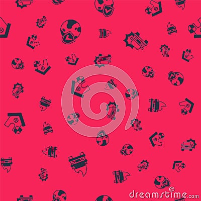 Set Burning car, Shield with world globe, House shield and Car accident on seamless pattern. Vector Vector Illustration