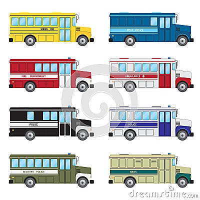 Set of buses of emergency services. Vector Illustration