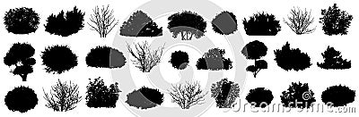 Set of bush and bare bush, decorative garden plants, silhouettes. Vector illustration Vector Illustration