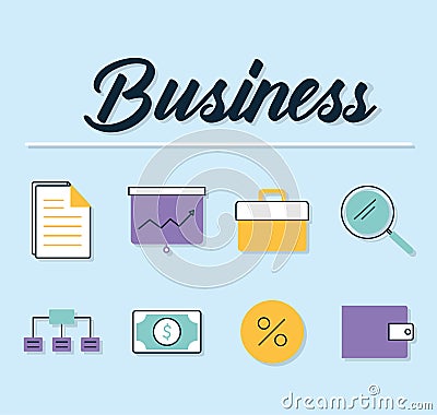 set of businees icons on a blue background Vector Illustration