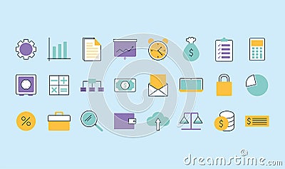 set of businees icons in a blue background Cartoon Illustration