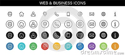 Set of Business Card icons. Name, phone, mobile, location, place, mail, fax, web. Contact us, information, communication. Vector Vector Illustration