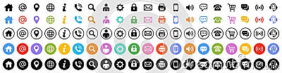 Set of 100 Business Card icons. Vector Illustration