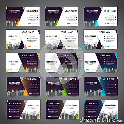 Set of Business Card with Various Alternate Colors Vector Illustration