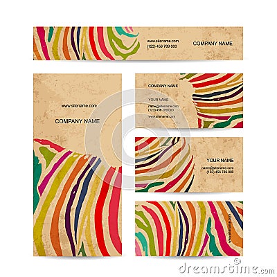 Set of business cards, colorful zebra print design Vector Illustration