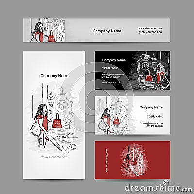 Set of business cards design, girl near the Vector Illustration