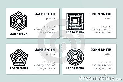 Set of business cards with maze Vector Illustration