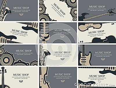 Set of business cards with musical instruments Vector Illustration