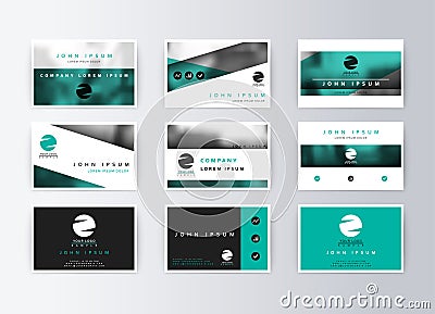 Set of business cards, turquoise background. Template information card Vector Illustration