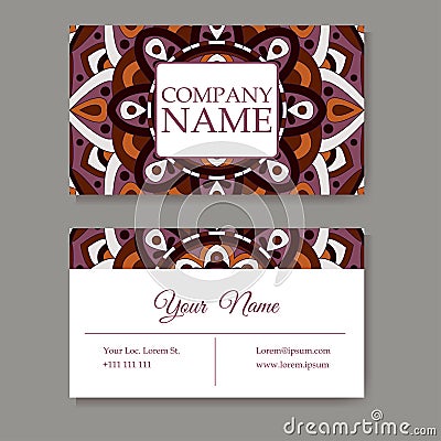 Set of business cards. Vintage pattern in retro style with mandala. Hand drawn Islam, Arabic, Indian, lace pattern Vector Illustration