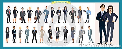 Set of business characters working in office. isolated vector design. International business team. Vector Illustration