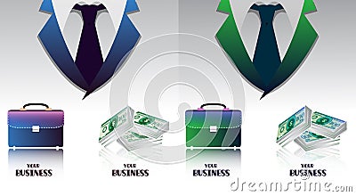 Set of business colored backgrounds with briefcases and bundle of money Vector Illustration