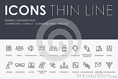 BUSINESS COMMUNICATION Thin Line Icons Vector Illustration