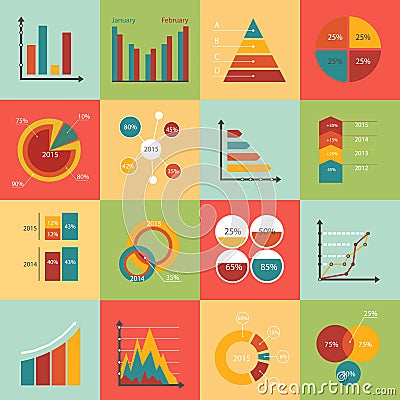 Set of business data market elements, diagrams Vector Illustration