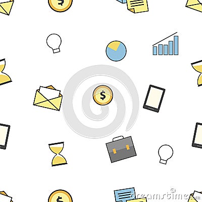 Set of business and finance icons. Seamless pattern background Vector Illustration