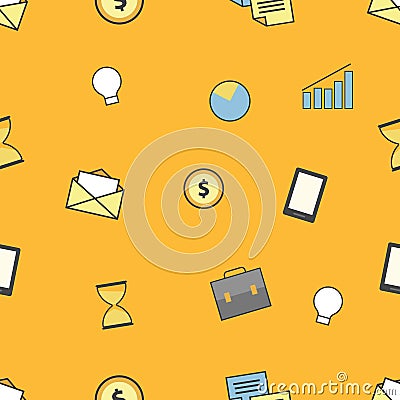 Set of business and finance icons. Seamless pattern background Vector Illustration