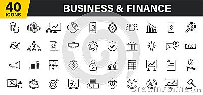 Set of 40 Business and Finance web icons in line style. Money, dollar, infographic, banking. Vector illustration Vector Illustration