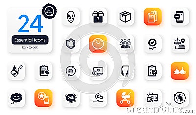 Set of Business flat icons. Fast food, Smile and Secret gift elements for web application. For design. Vector Stock Photo