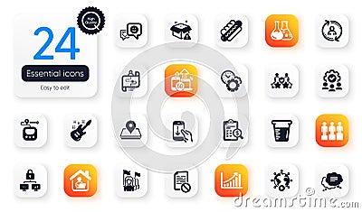 Set of Business flat icons. Lock, Teamwork and Journey path elements for web application. For design. Vector Stock Photo