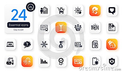 Set of Business flat icons. Phone protect, Eye protection and Certificate elements for web application. Vector Vector Illustration