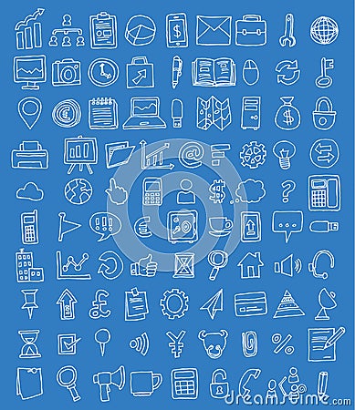 Set of business icons, Hand drawn vector illustration. Vector Illustration