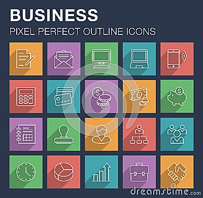 Set of business icons with long shadow. Vector Illustration