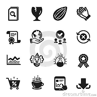 Set of Business icons, such as Almond nut, Coffee cup, Clapping hands. Vector Vector Illustration