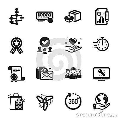 Set of Business icons, such as Block diagram, Computer keyboard, Accounting report. Vector Vector Illustration