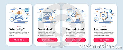 Set of Business icons, such as Checkbox, Teamwork results, Recovery cloud symbols. Vector Stock Photo