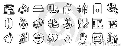 Set of Business icons, such as Dollar, Coffee maker, Algorithm. Vector Vector Illustration