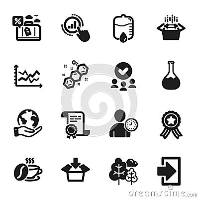 Set of Business icons, such as Packing boxes, Graph chart, Get box. Vector Vector Illustration
